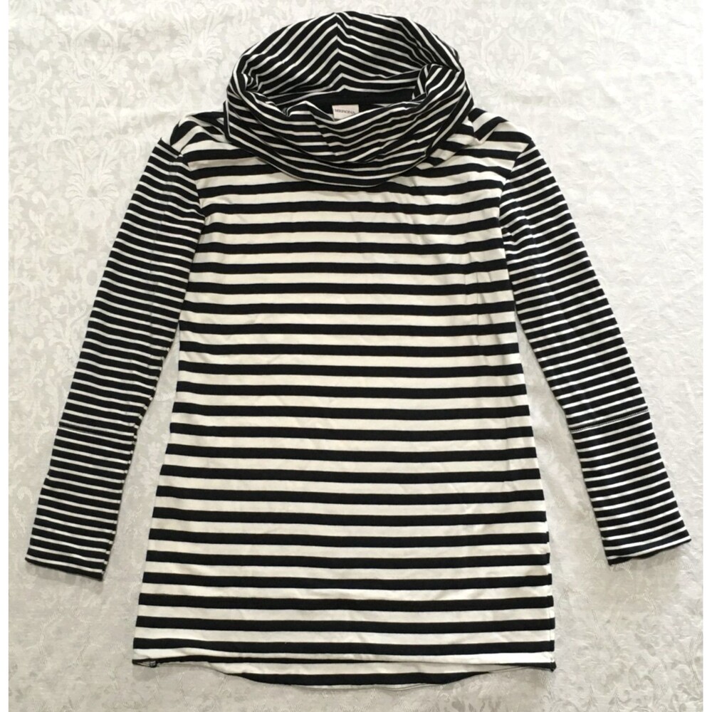 Merona Cowl Neck Striped Top Size S Tunic Black White Cotton Blend Stretch Knit - Picture 1 of 9